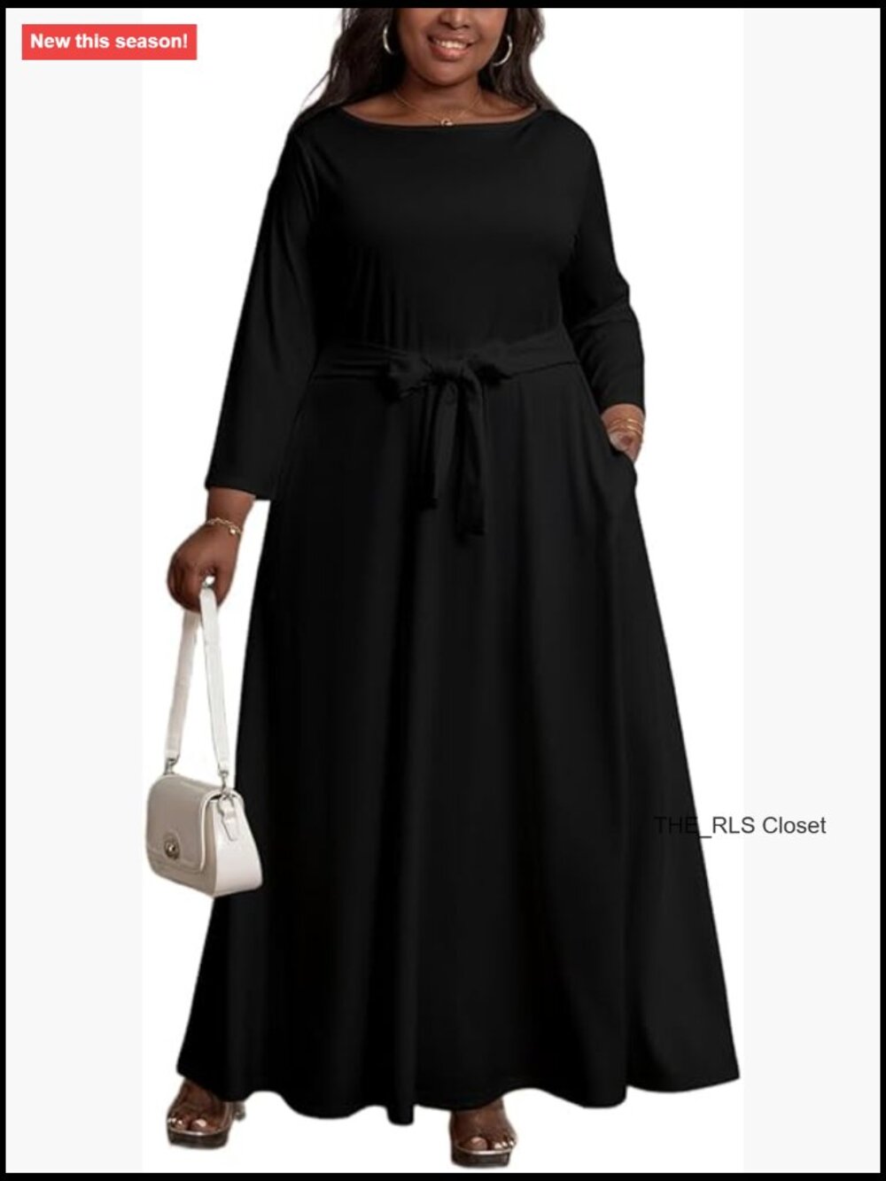 Plus Size Maxi Dress 3/4 Sleeve Stretchy Gown with Pockets
